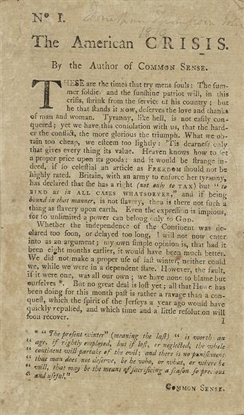 (AMERICAN REVOLUTION--1776.) Paine, Thomas. No. 1. The American Crisis, by the Author of Common Sense.